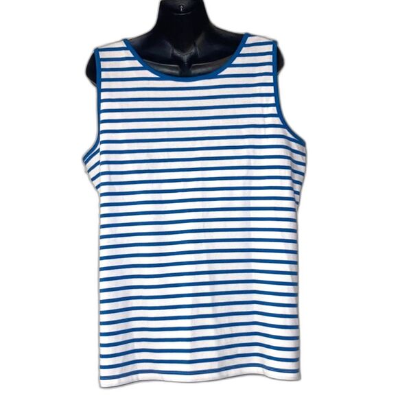LANDS END Tank Top Nautical Cotton Blue White Stripes Womens Plus Size XL - Picture 5 of 11